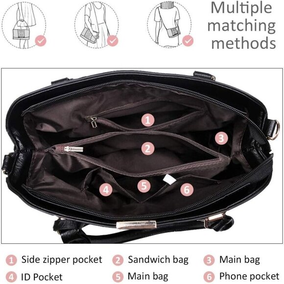 Purses and Handbags for Women Messenger PU Leather Satchel Shoulder Bag - Picture 5 of 7